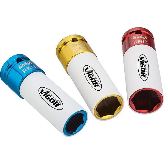 Vigor V2522 Набор тонкостенных головок (17,19,21мм) с пластиковой защитой 1/2" в кейсе