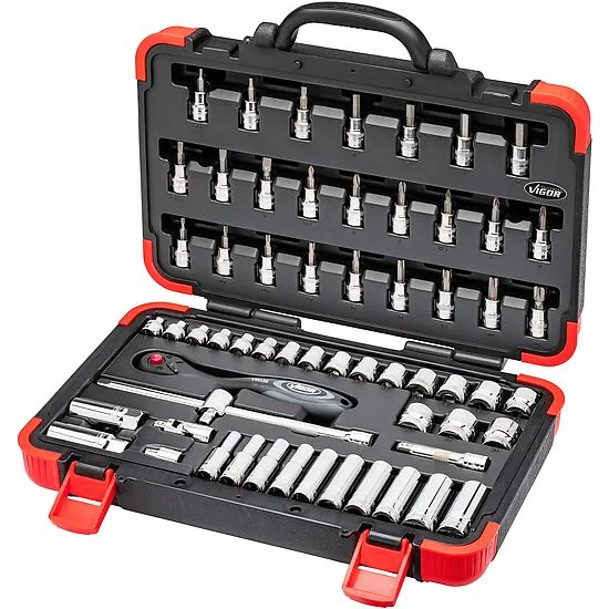 Vigor V2305N Набор торцевых головок, размеры 0,8x5,5–1,2x8 мм, 3–24 мм, PH1–PH3, PZ1–PZ3, T15–T55, 61 штука