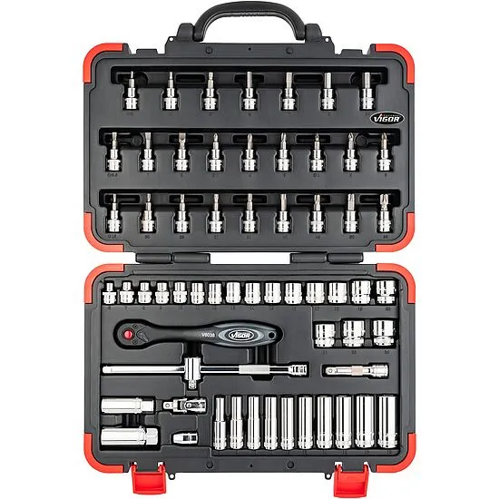 Vigor V2305N Набор торцевых головок, размеры 0,8x5,5–1,2x8 мм, 3–24 мм, PH1–PH3, PZ1–PZ3, T15–T55, 61 штука