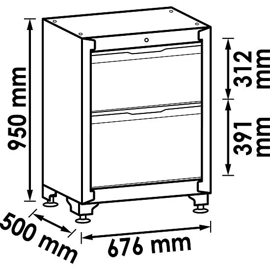 Vigor V6000-029 Нижний шкаф с выдвижными ящиками, 2 ящика