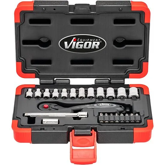 Vigor V3734N Набор торцевых головок, размеры 4–13 мм, 23 штуки
