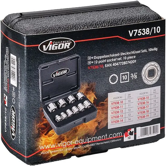 Vigor V7538/10 Набор 12-гранных головок, 10 штук