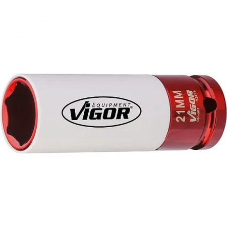 Vigor V2474 Головка торцевая ударная 21мм красная 1/2” с пластиковой гильзой