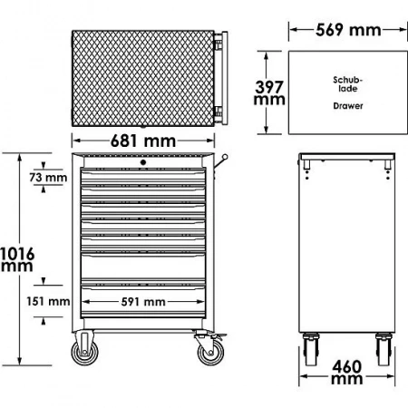 Vigor V2379N Тележка VIGOR 500N с набором инструмента 164 предмета (3 ложемента)
