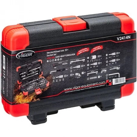 Vigor V2414N Набор торцевых головок, размеры 0,8x4–1,2x7 мм, 1,3–14 мм, PH1–PH3, PZ1–PZ3, T10–T40, 46 штук