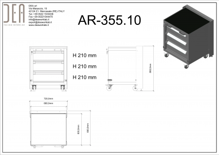 DEA AR-355.11 Одинарная тележка с 3 ящиками, серия 90