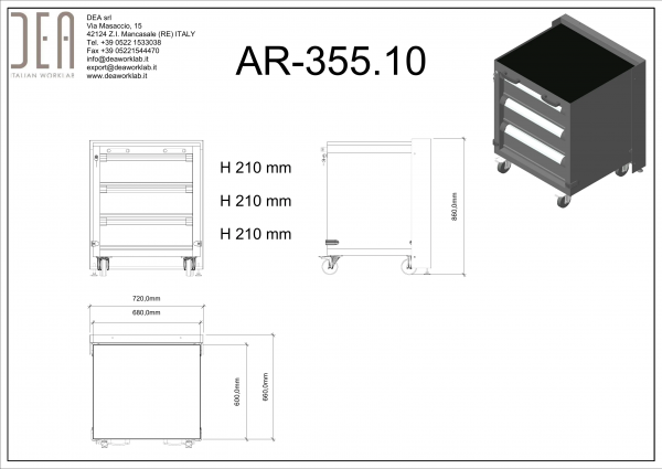 DEA AR-355.11 Одинарная тележка с 3 ящиками, серия 90