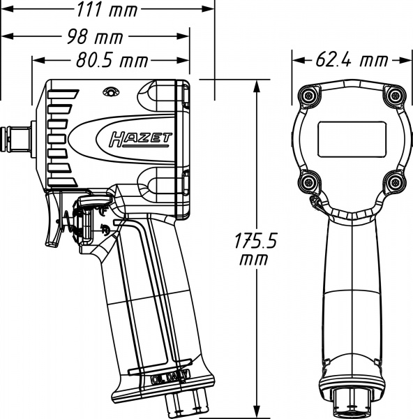 Гайковерт ударный 1200 Нм, пневматический, квадрат 1/2", Hazet 9012M-1 