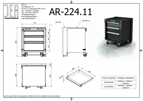DEA AR-224.11 Одинарная тележка с 3 ящиками, серия 90