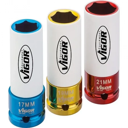 Vigor V2522 Набор тонкостенных головок (17,19,21мм) с пластиковой защитой 1/2" в кейсе