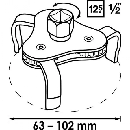 Vigor V1281 Трехлапый съемник масляного фильтра 3/8", Ø 63-102 мм