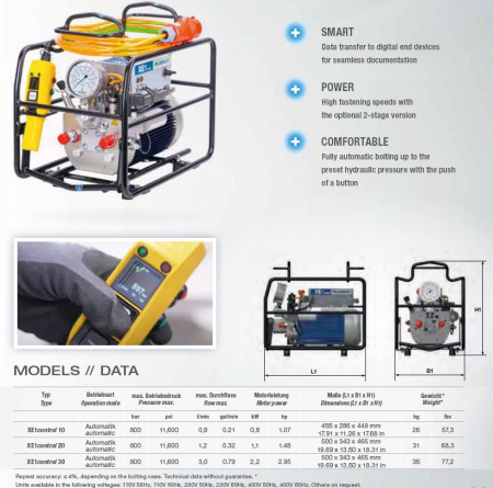 Насосная станция Plarad XE1control 10, момент/угол, 800 бар