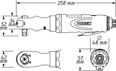 Пневматическая трещотка угловая, посадка 1/2" Hazet 9022P-1