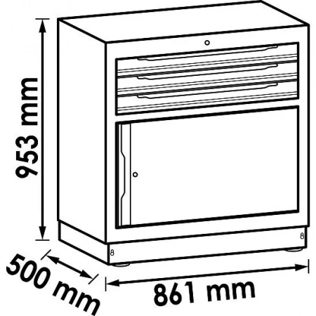 Vigor V6000-030XL Нижний шкаф с выдвижными ящиками, 3 ящика, 861 мм