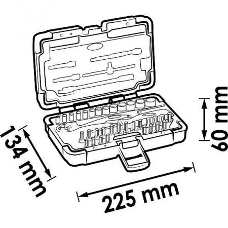 Vigor V2414N Набор торцевых головок, размеры 0,8x4–1,2x7 мм, 1,3–14 мм, PH1–PH3, PZ1–PZ3, T10–T40, 46 штук