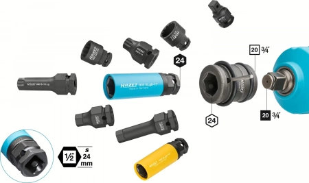 Hazet 1003S-07 1/2" 24 мм Внешний шестигранник Ударный адаптер Длина: 44 мм