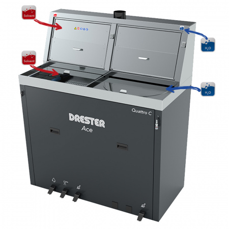 Мойка краскопультов Drester ACE Quattro C (INOX) - Комбо (Сольвент + Вода)