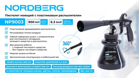 Пистолет моющий с пластиковым вращающимся распылителем NORDBERG NP9003