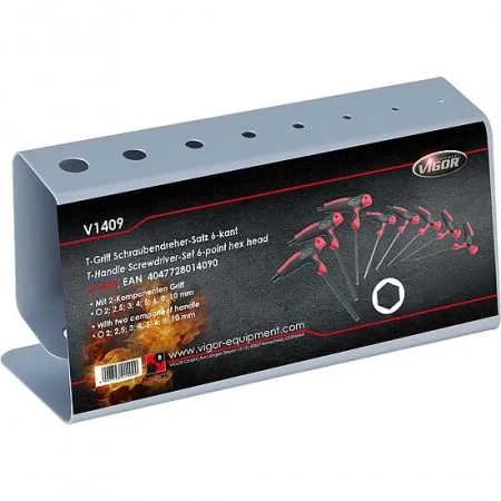 Vigor V1409 Набор Т-образных отверток с внутренним шестигранником, 8 штук, с держателем