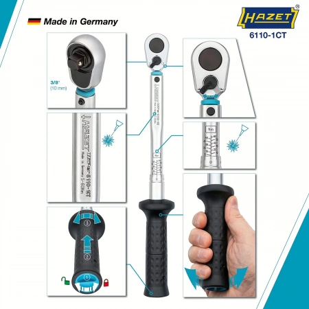 Hazet 6110-1CTCAL 3/8" Динамометрический ключ с сертификатом калибровки DAkkS · 5-60 Нм ±2%. С I