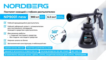 Пистолет моющий с гибкой вращающейся насадкой NORDBERG NP9001 new