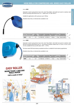 EASY ROLLER - пластиковая катушка с нерж. валом/шарниром и шлангом Caser ø1/2" 5м (пищевая пром.) Flexbimec 9409