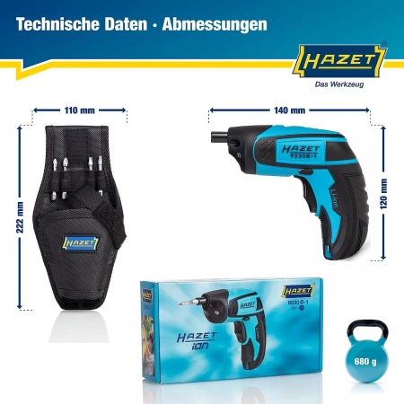 Hazet 9230B-1 1/4" Внутренний профиль TORX® · Профиль Pozidriv PZ · Внутренний шестигранный профиль · Беспроводной