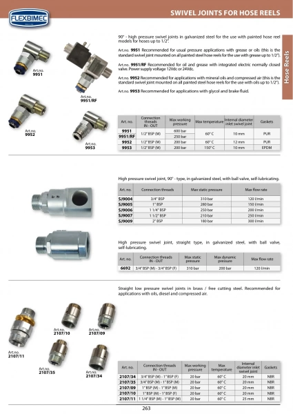 Штуцер шарнирный стальной поворотный 90° 1/2″M BSP, Øвнутр.10мм, Pmax 200бар, EPDM (охл./торм. жидк.) Flexbimec 9953