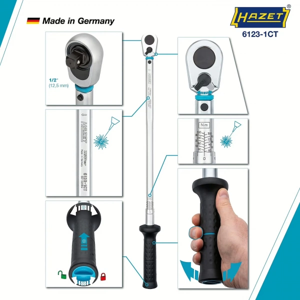 Hazet 6123-1CTCAL 1/2" Динамометрический ключ с сертификатом калибровки DAkkS 60-320 Нм ±2%. Wit
