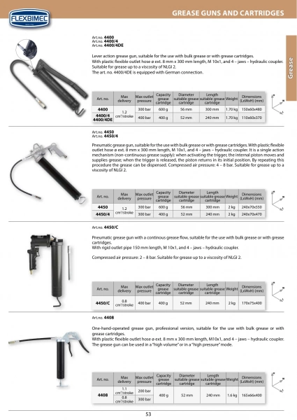 Пистолет для смазки пневматический, для картриджей 400 г - Flexbimec 4450/C