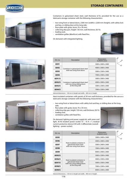 Контейнер оцинк. сталь, 2 раздвижные двери (длинная сторона), 7000x2300x2400мм Flexbimec 8594/S