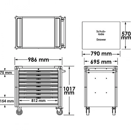 Vigor V4481-XD/469 Тележка VIGOR 1000XD с набором инструмента 469 предметов (8 ложементов), нерж. столешница