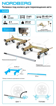 Тележка под колесо для перемещения авто (комплект 2 шт.) NORDBERG N3S8