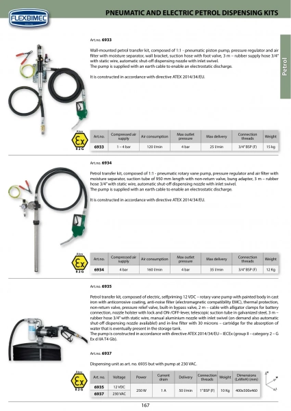 Комплект для бензина: электронасос 12В (ATEX), шланг, пистолет Flexbimec 6935