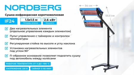Сушка инфракрасная коротковолновая, 2 элемента NORDBERG IF24