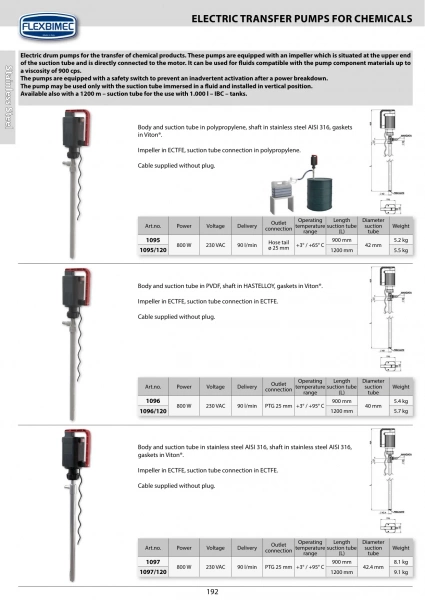 Электронасос для хим. продуктов (нерж. AISI 316), шток 1200мм (Viton) Flexbimec 1097/120