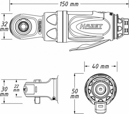 Минитрещотка пневматическая, посадочный квадрат 1/4" Hazet 9020P-2
