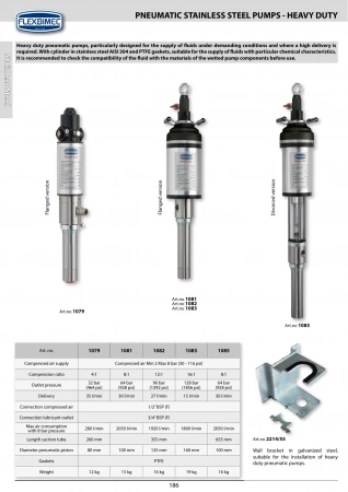 Пневмонасос нерж. сталь Power Bull диссоциированный 8:1, 30 л/мин (PTFE) Flexbimec 1085